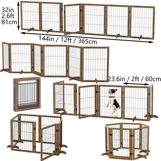Wide Walk-Through 144in Dog Gate with 6 Panels - MANDOTOS