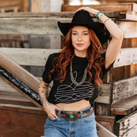 Black Wild Junkie graphic tee featuring Western-inspired boot stitch design, casual and stylish for everyday wear.