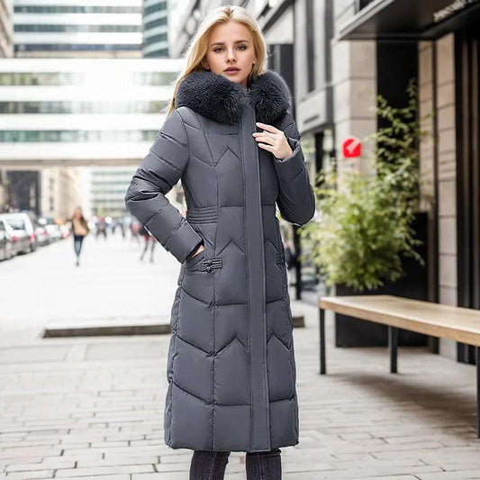 Winter Long Coat with Thickened Fur Collar - MANDOTOS