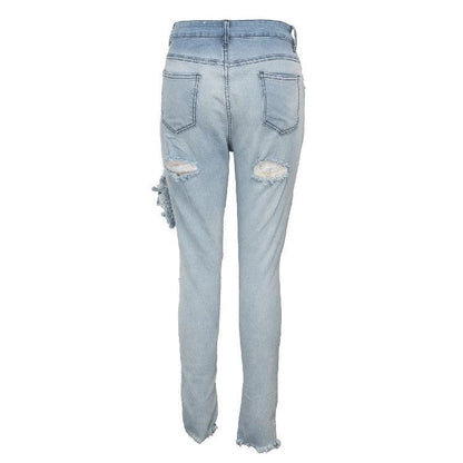Women's Fashion Ripped High-waisted Slim Feet Pants - MANDOTOS