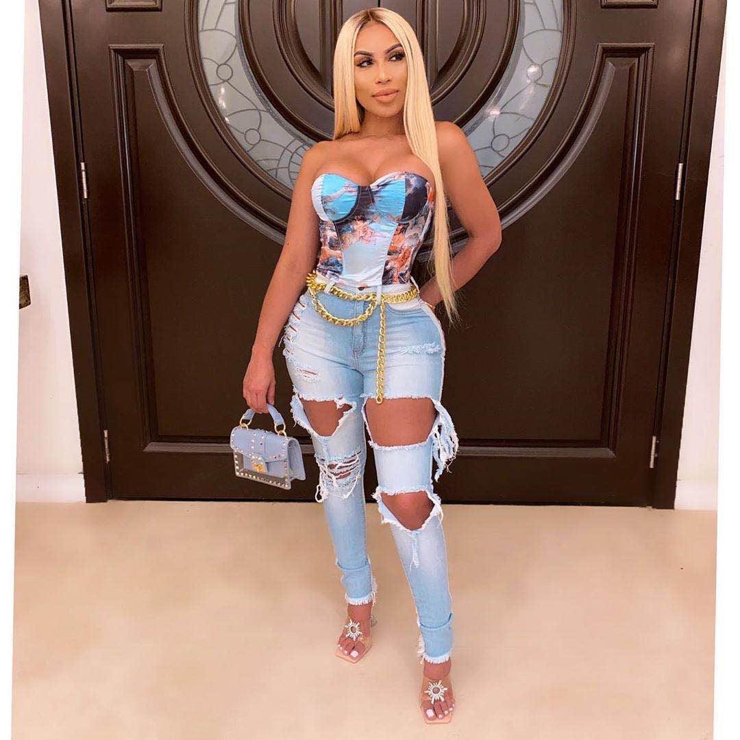 Women's Fashion Ripped High-waisted Slim Feet Pants - MANDOTOS