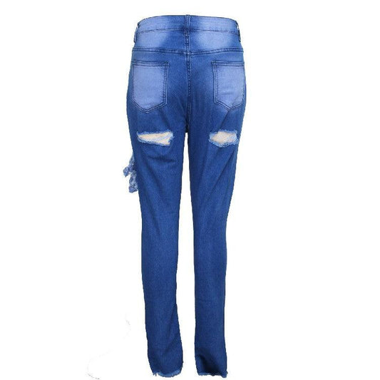 Women's Fashion Ripped High-waisted Slim Feet Pants - MANDOTOS