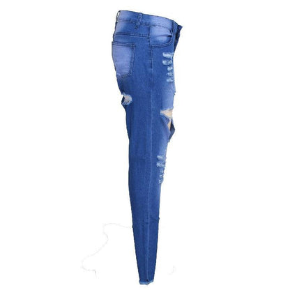 Women's Fashion Ripped High-waisted Slim Feet Pants - MANDOTOS