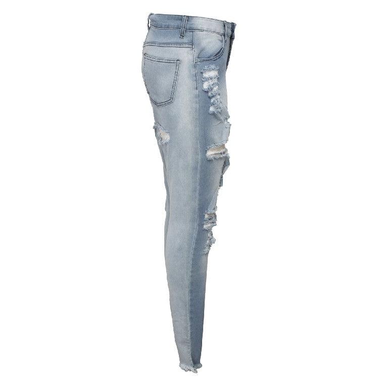 Women's Fashion Ripped High-waisted Slim Feet Pants - MANDOTOS