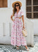 Women's Floral Print Maxi Dress - Elegant Vacation Dress With Ruffle Sleeves, Cutout Waist, And High Slit, Breathable Rayon Fabric - MANDOTOS