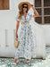 Women's Floral Print Maxi Dress - Elegant Vacation Dress With Ruffle Sleeves, Cutout Waist, And High Slit, Breathable Rayon Fabric - MANDOTOS