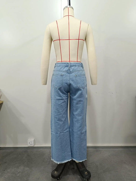 Women's Jeans Sexy Fashion Burnt Flower Hole Jeans Spring Summer Ladies Casual High Waist Denim Versatile Denim Trousers 2025 - MANDOTOS