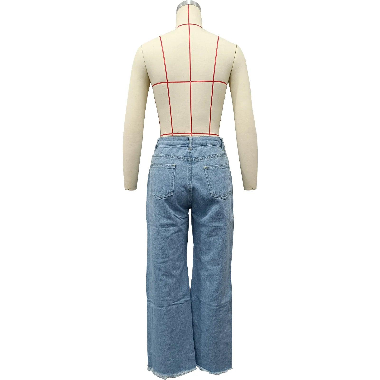 Women's Jeans Sexy Fashion Burnt Flower Hole Jeans Spring Summer Ladies Casual High Waist Denim Versatile Denim Trousers 2025 - MANDOTOS