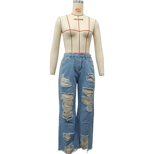 Women's Jeans Sexy Fashion Burnt Flower Hole Jeans Spring Summer Ladies Casual High Waist Denim Versatile Denim Trousers 2025 - MANDOTOS