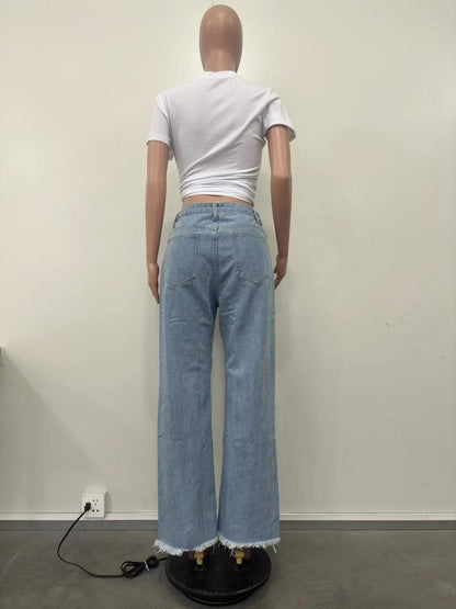 Women's Jeans Sexy Fashion Burnt Flower Hole Jeans Spring Summer Ladies Casual High Waist Denim Versatile Denim Trousers 2025 - MANDOTOS