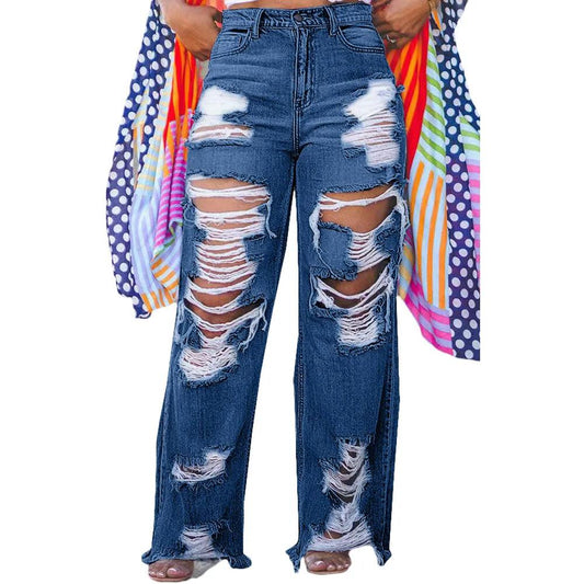 Women's Jeans Sexy Fashion Burnt Flower Hole Jeans Spring Summer Ladies Casual High Waist Denim Versatile Denim Trousers 2025 - MANDOTOS