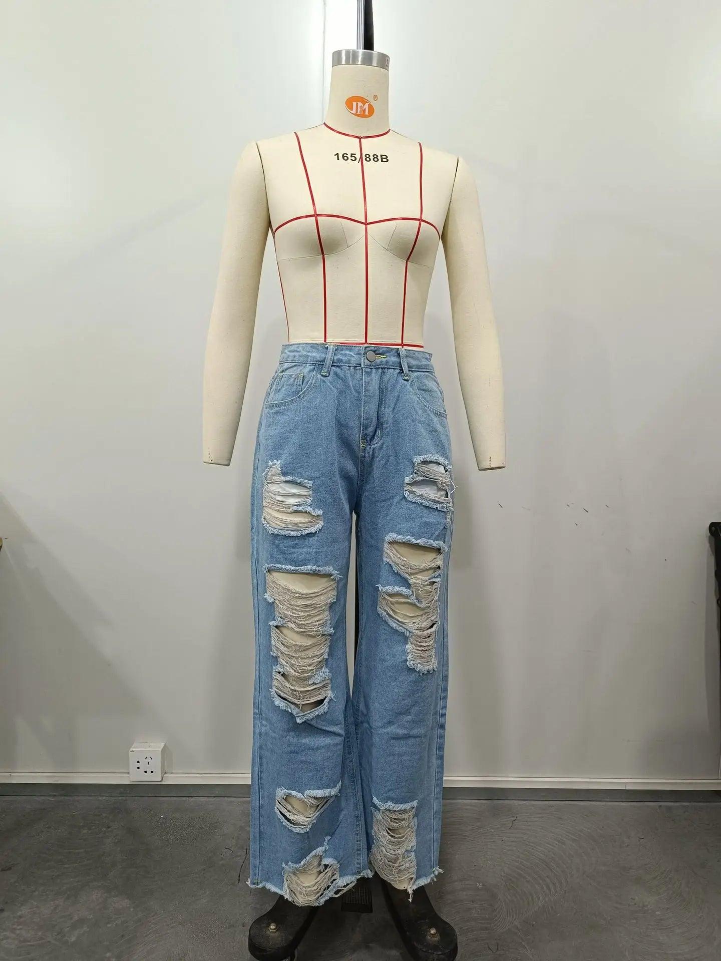 Women's Jeans Sexy Fashion Burnt Flower Hole Jeans Spring Summer Ladies Casual High Waist Denim Versatile Denim Trousers 2025 - MANDOTOS