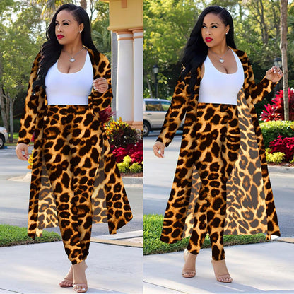 Women's Long-sleeved Leopard Print Suitcoat Suits - MANDOTOS