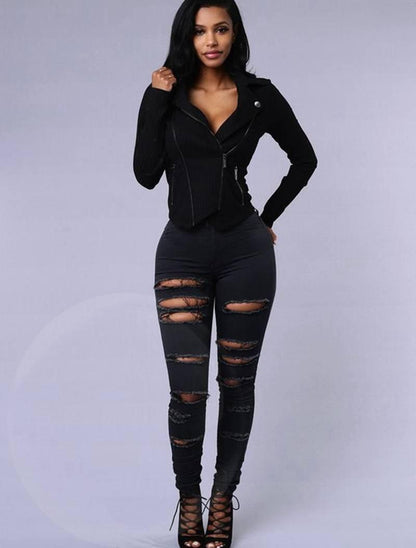 Women's Stretch Leggings Slim Slimming Jeans with Holes - MANDOTOS